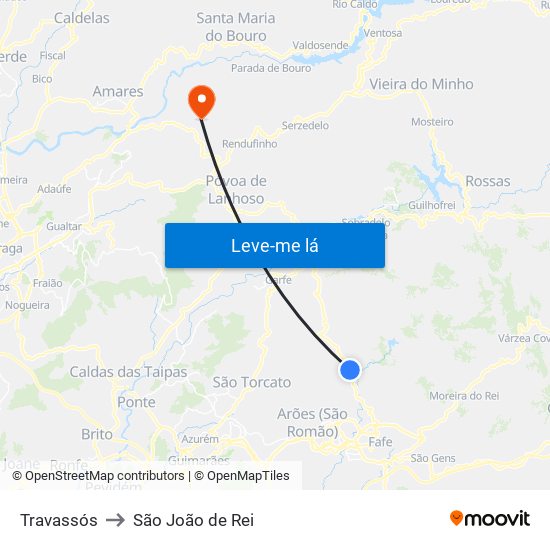 Travassós to São João de Rei map