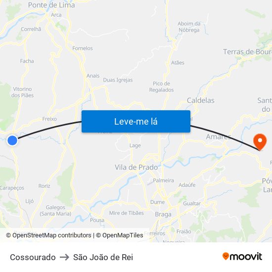 Cossourado to São João de Rei map