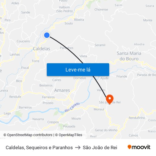 Caldelas, Sequeiros e Paranhos to São João de Rei map