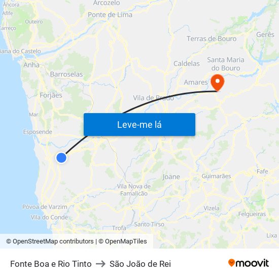 Fonte Boa e Rio Tinto to São João de Rei map