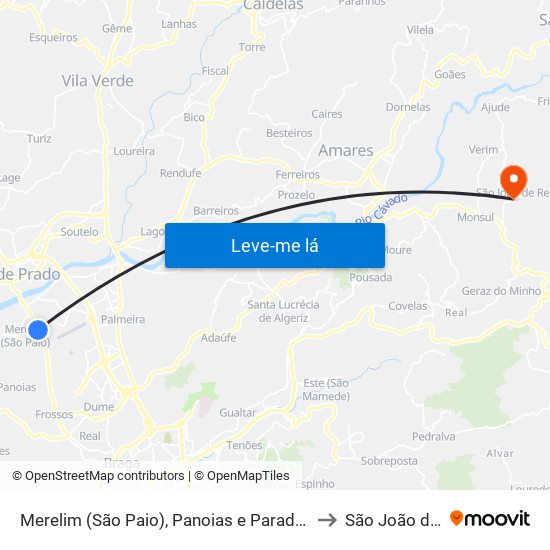 Merelim (São Paio), Panoias e Parada de Tibães to São João de Rei map