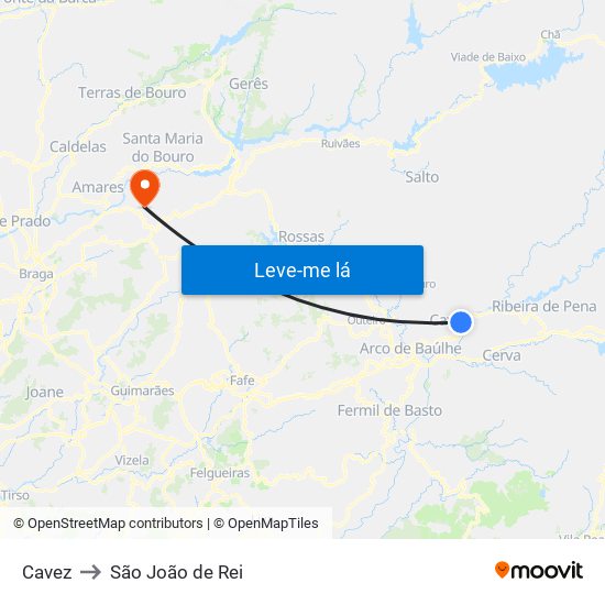 Cavez to São João de Rei map