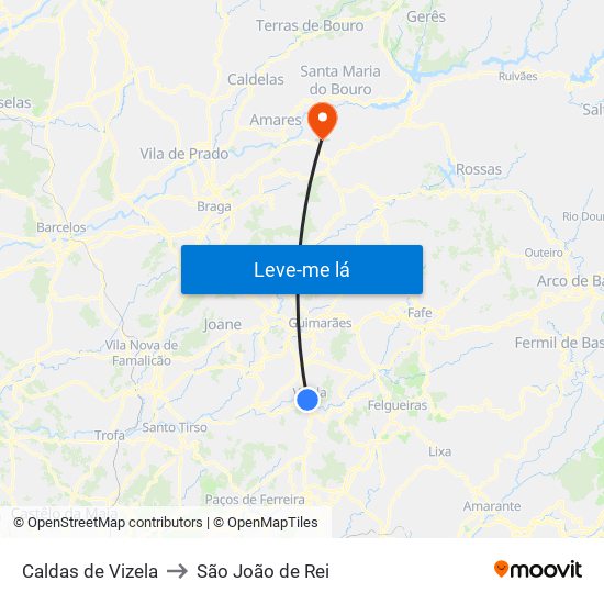 Caldas de Vizela to São João de Rei map