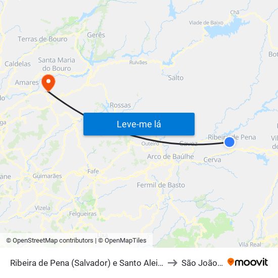 Ribeira de Pena (Salvador) e Santo Aleixo de Além-Tâmega to São João de Rei map