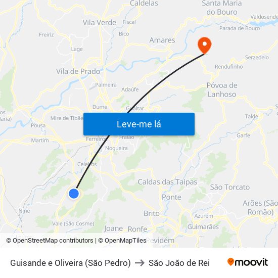 Guisande e Oliveira (São Pedro) to São João de Rei map