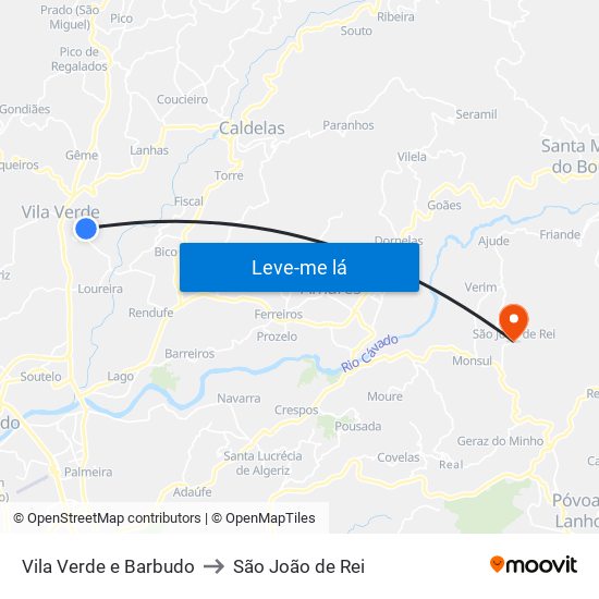 Vila Verde e Barbudo to São João de Rei map