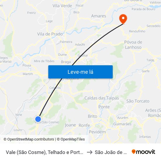 Vale (São Cosme), Telhado e Portela to São João de Rei map