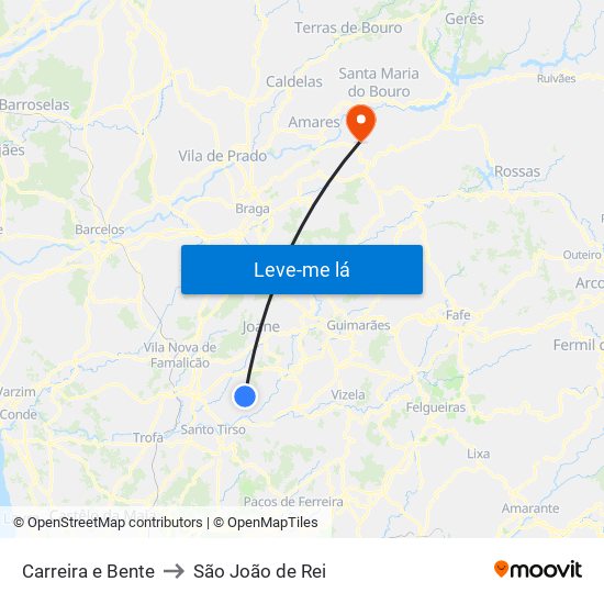 Carreira e Bente to São João de Rei map