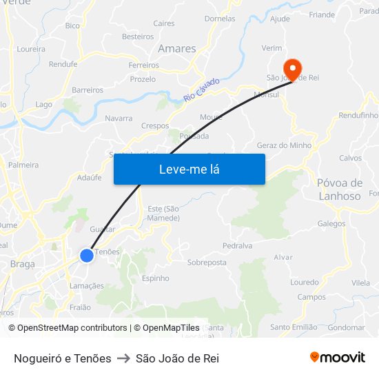 Nogueiró e Tenões to São João de Rei map