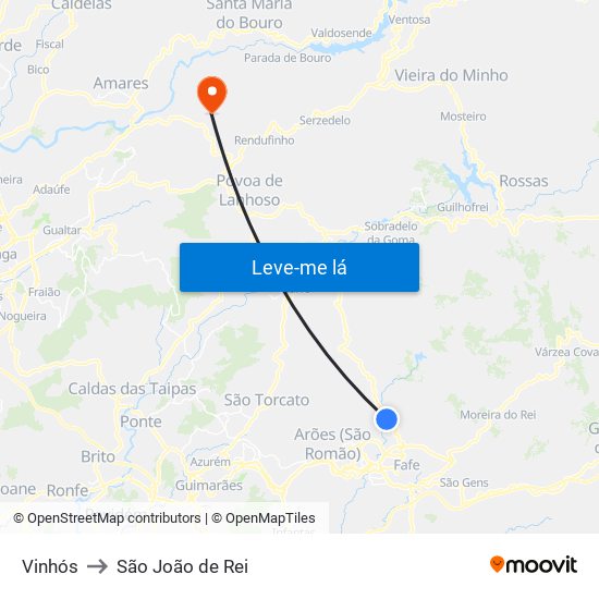 Vinhós to São João de Rei map