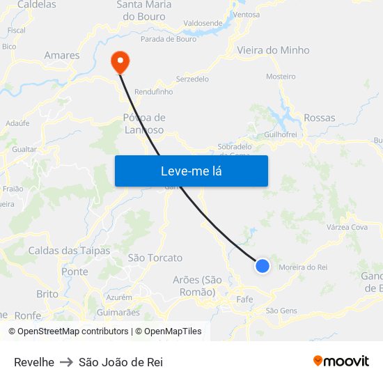 Revelhe to São João de Rei map