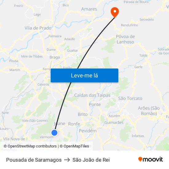 Pousada de Saramagos to São João de Rei map