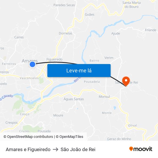 Amares e Figueiredo to São João de Rei map