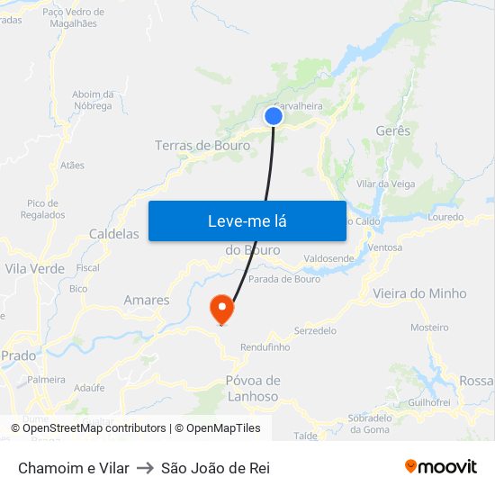 Chamoim e Vilar to São João de Rei map