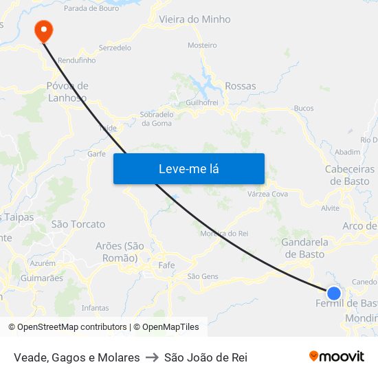 Veade, Gagos e Molares to São João de Rei map
