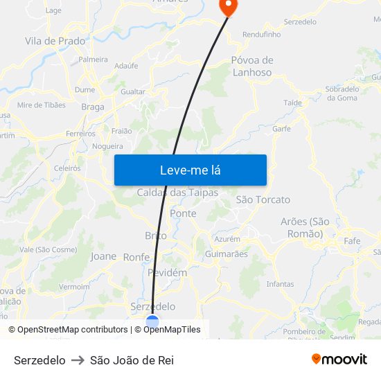 Serzedelo to São João de Rei map