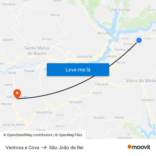 Ventosa e Cova to São João de Rei map