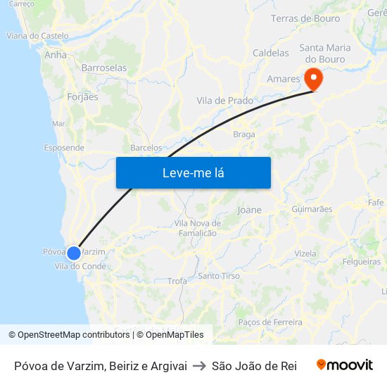 Póvoa de Varzim, Beiriz e Argivai to São João de Rei map