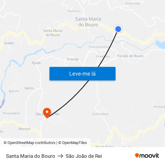 Santa Maria do Bouro to São João de Rei map