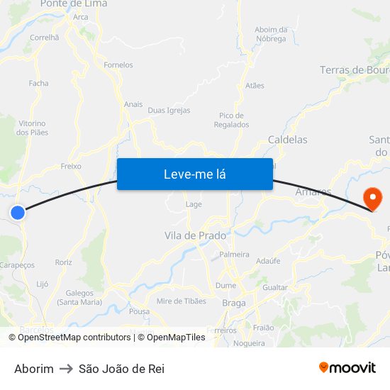 Aborim to São João de Rei map