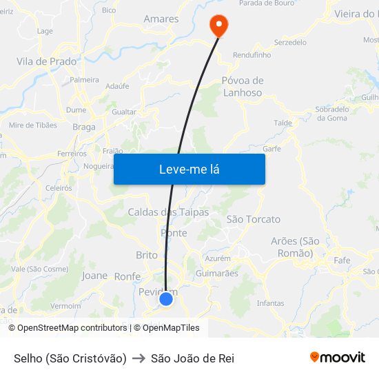 Selho (São Cristóvão) to São João de Rei map