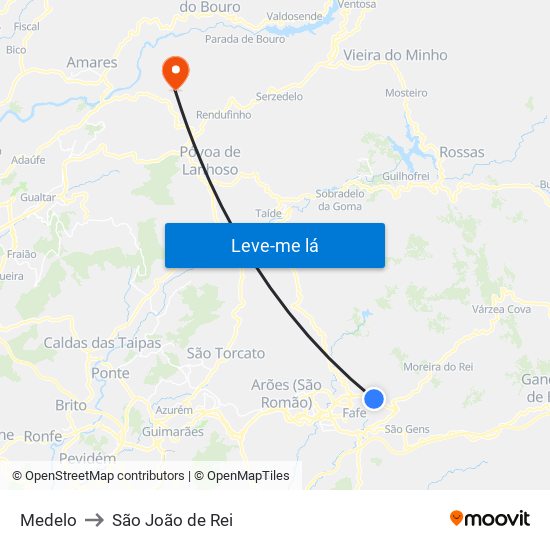 Medelo to São João de Rei map