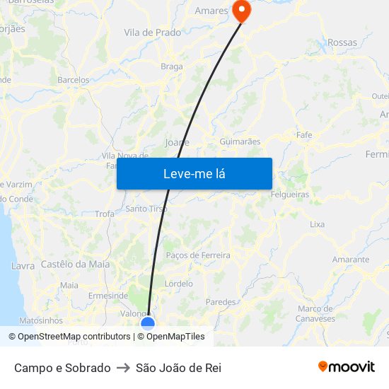 Campo e Sobrado to São João de Rei map