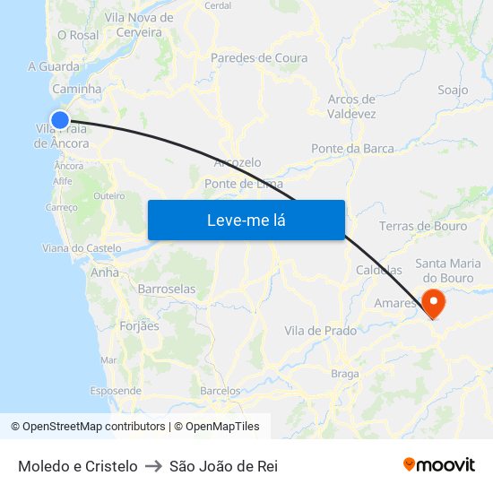 Moledo e Cristelo to São João de Rei map