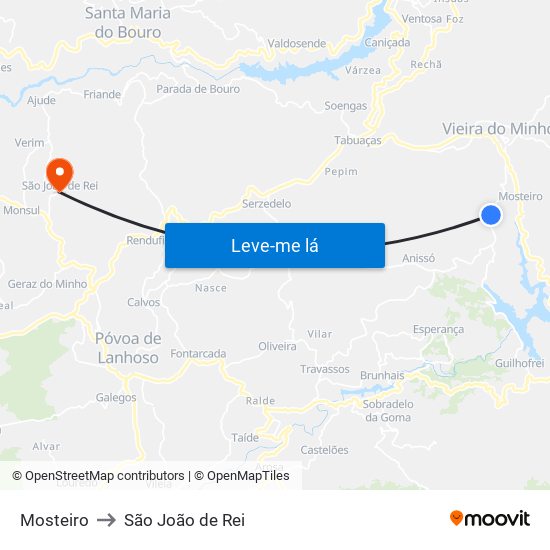 Mosteiro to São João de Rei map