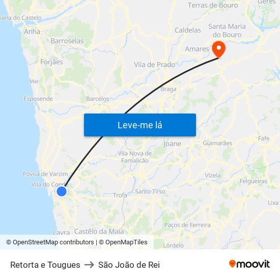 Retorta e Tougues to São João de Rei map