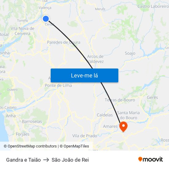 Gandra e Taião to São João de Rei map