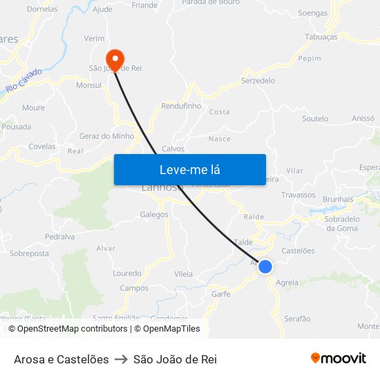 Arosa e Castelões to São João de Rei map