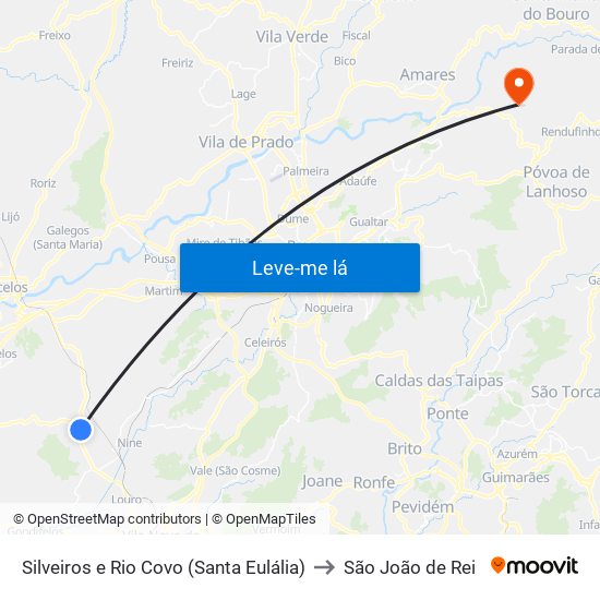 Silveiros e Rio Covo (Santa Eulália) to São João de Rei map