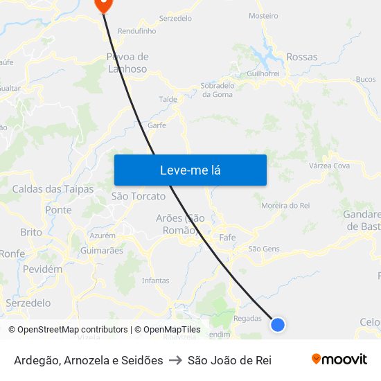 Ardegão, Arnozela e Seidões to São João de Rei map