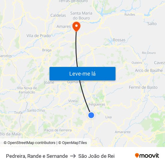 Pedreira, Rande e Sernande to São João de Rei map