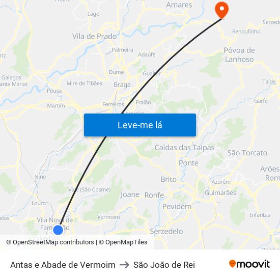 Antas e Abade de Vermoim to São João de Rei map