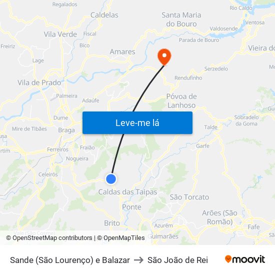 Sande (São Lourenço) e Balazar to São João de Rei map