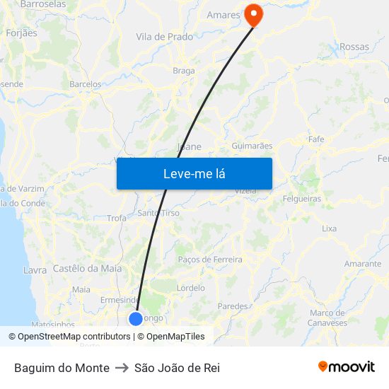 Baguim do Monte to São João de Rei map