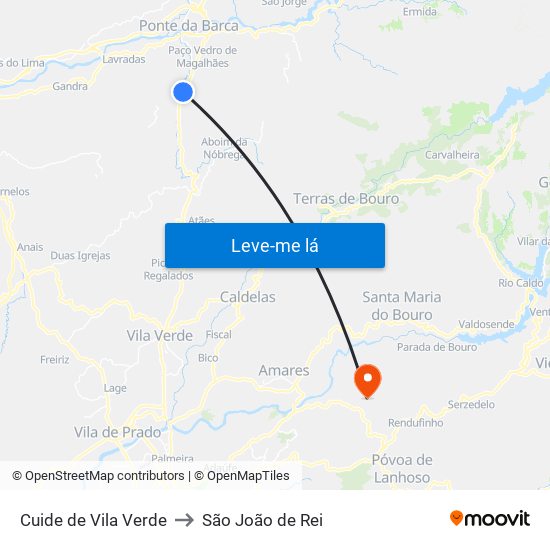 Cuide de Vila Verde to São João de Rei map