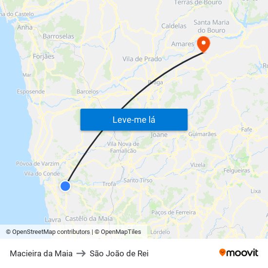 Macieira da Maia to São João de Rei map