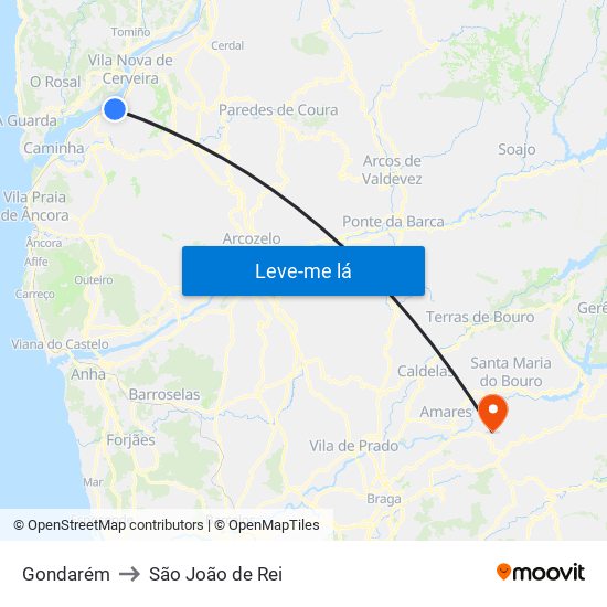 Gondarém to São João de Rei map