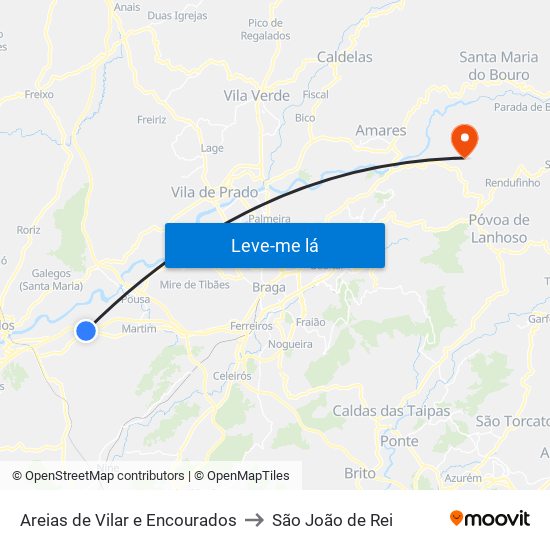 Areias de Vilar e Encourados to São João de Rei map