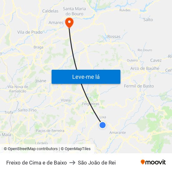 Freixo de Cima e de Baixo to São João de Rei map