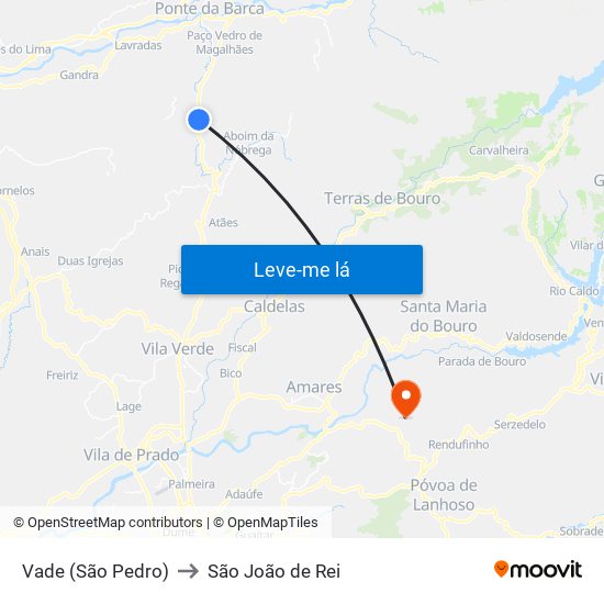 Vade (São Pedro) to São João de Rei map