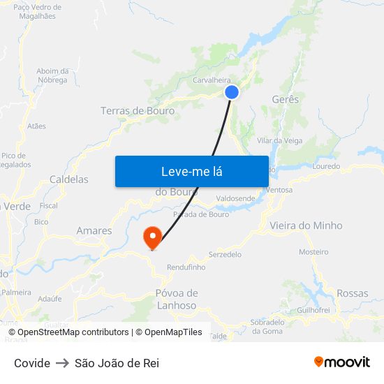 Covide to São João de Rei map