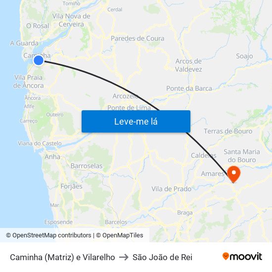 Caminha (Matriz) e Vilarelho to São João de Rei map