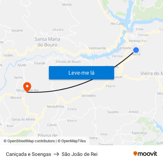 Caniçada e Soengas to São João de Rei map