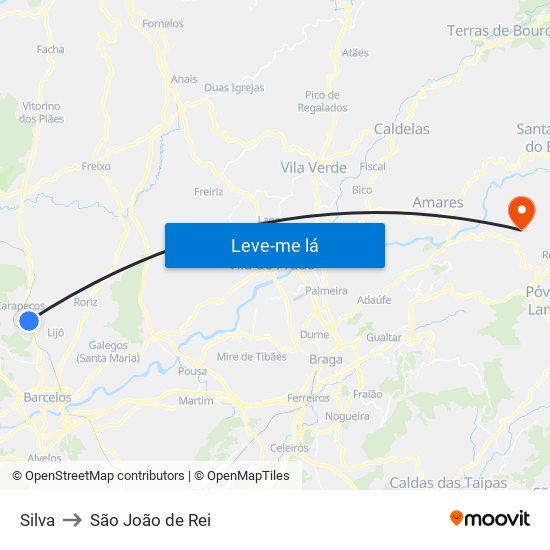 Silva to São João de Rei map