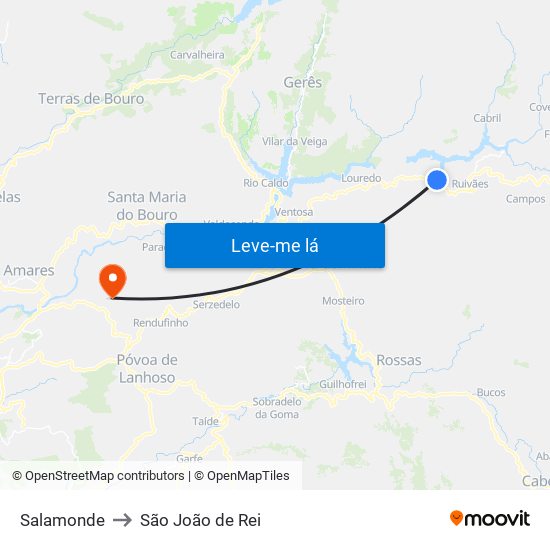 Salamonde to São João de Rei map