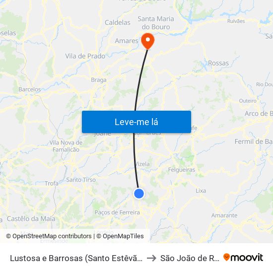 Lustosa e Barrosas (Santo Estêvão) to São João de Rei map